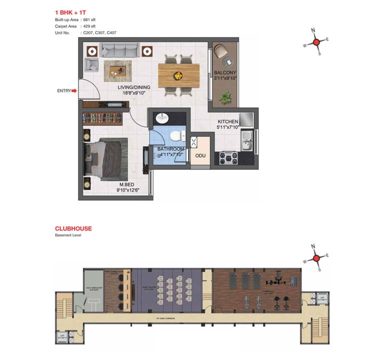 1 BHK 1T Floor Plan