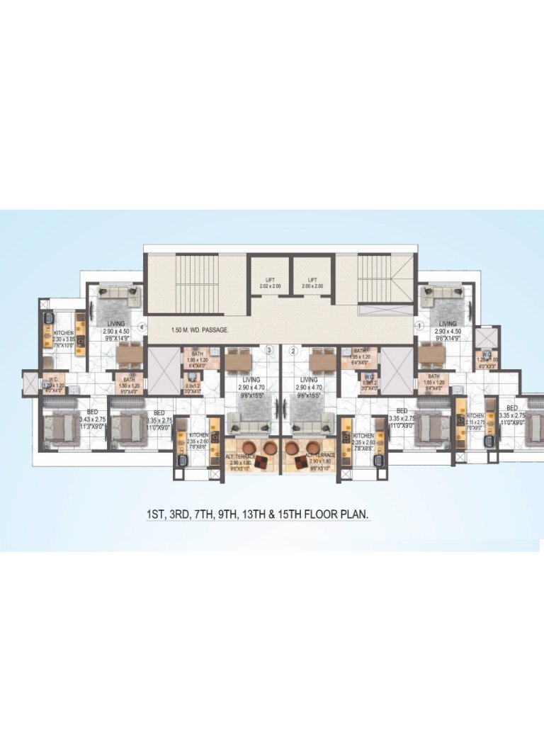 1,3,7,9,13,15th Floor Plan