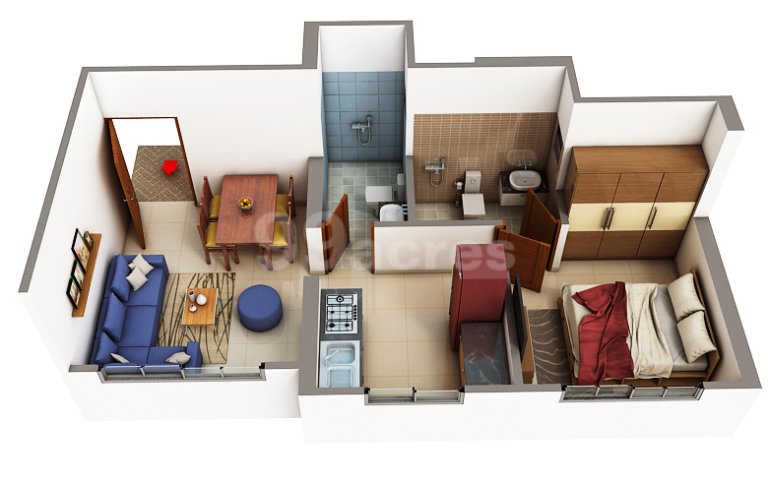 1BHK 360sq.ft Floor Plan