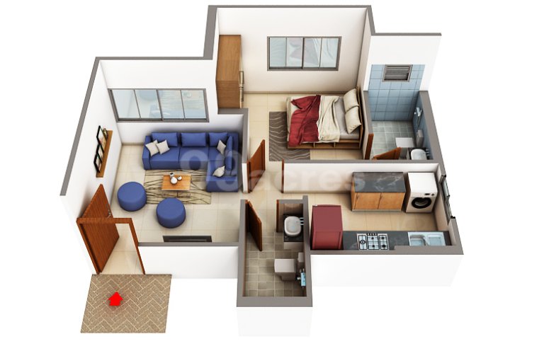 1BHK 369sq.ft Floor Plan