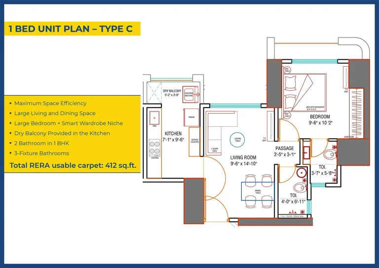 1bed Unit Plan Type C