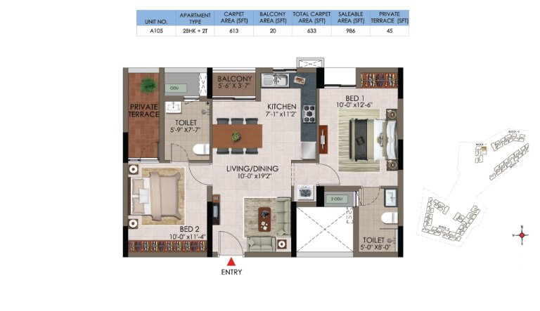 2 BHK 2T A 105