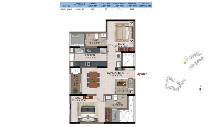 2 BHK 2T A 202 A 1402