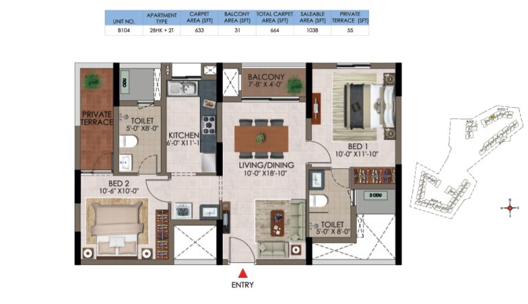 2 BHK 2T B 104