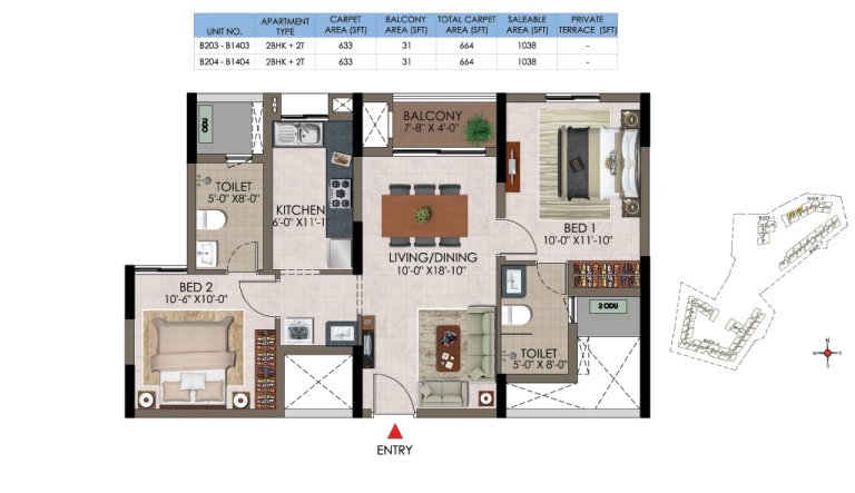 2 BHK 2T B 203 B 1403 B 204 B 1404