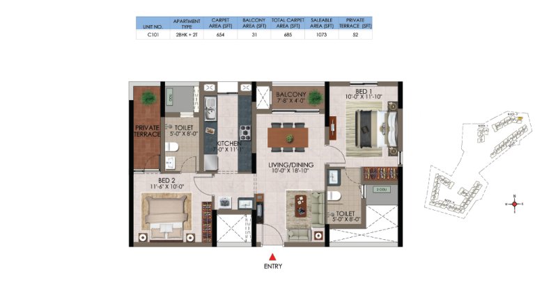 2 BHK 2T C 101