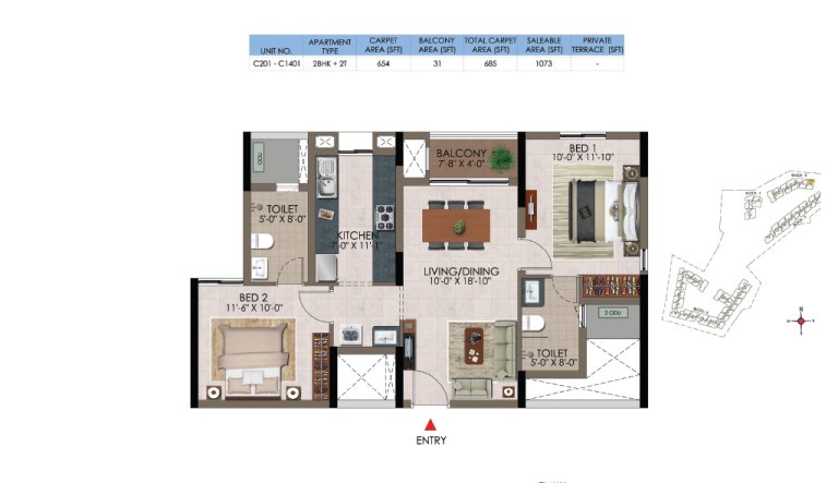 2 BHK 2T C 201 C 1401