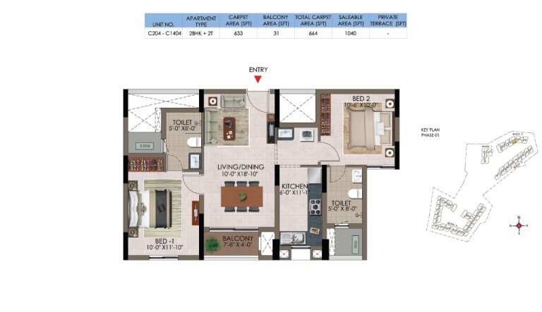 2 BHK 2T C 204 C 1404