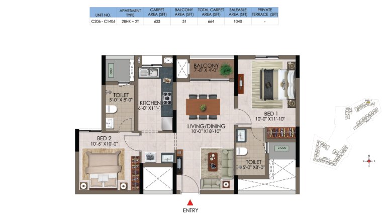 2 BHK 2T C 206 C 1406