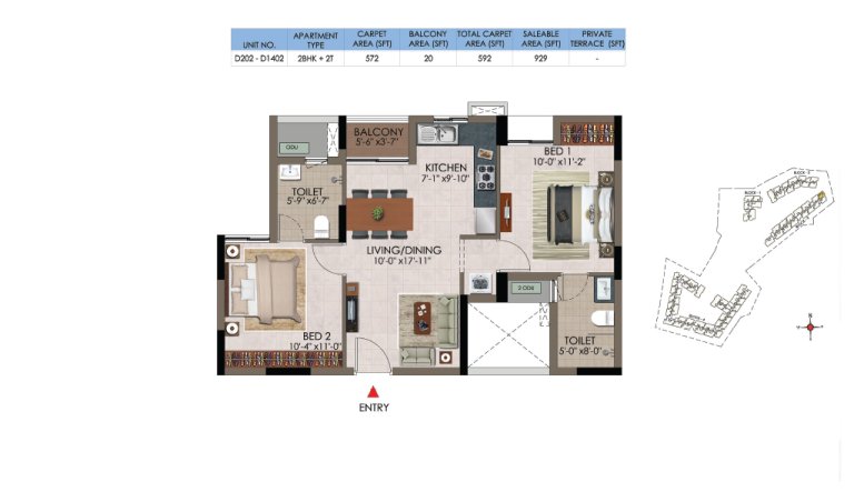 2 BHK 2T D 202 D 1402