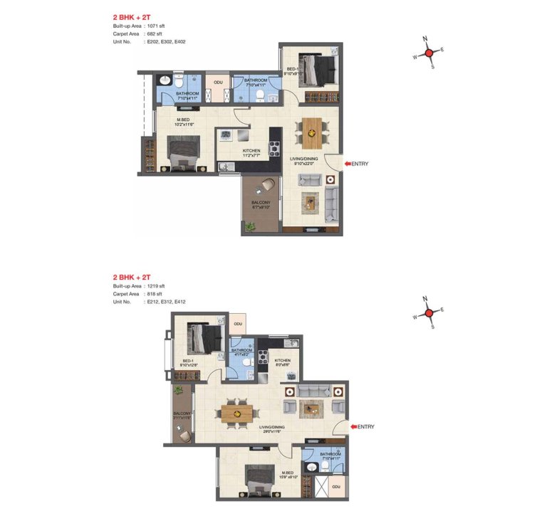 2 BHK 2T Floor Plan Type 1