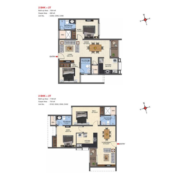 2 BHK 2T Floor Plan Type 11