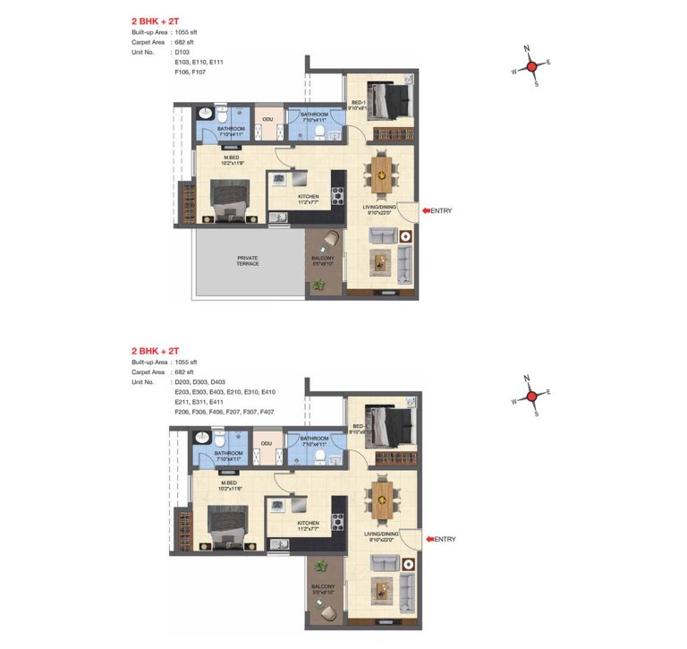 2 BHK 2T Floor Plan Type 12