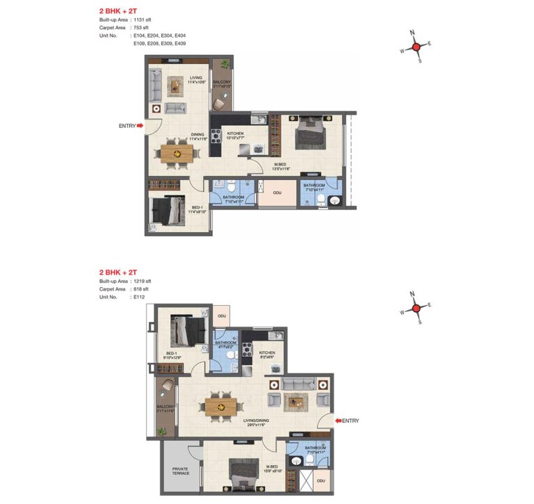 2 BHK 2T Floor Plan Type 14