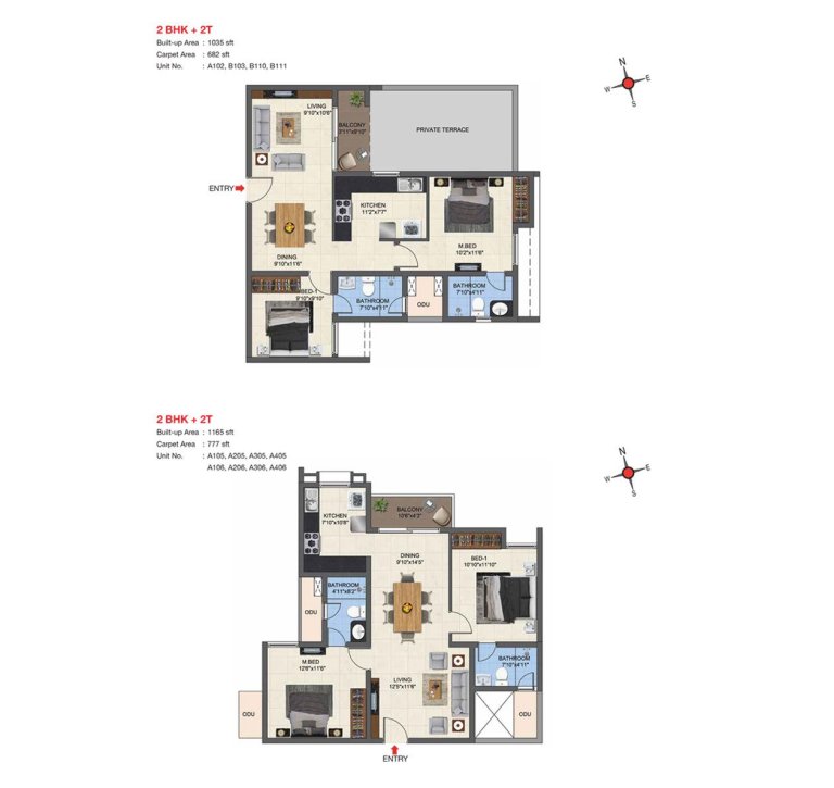 2 BHK 2T Floor Plan Type 17