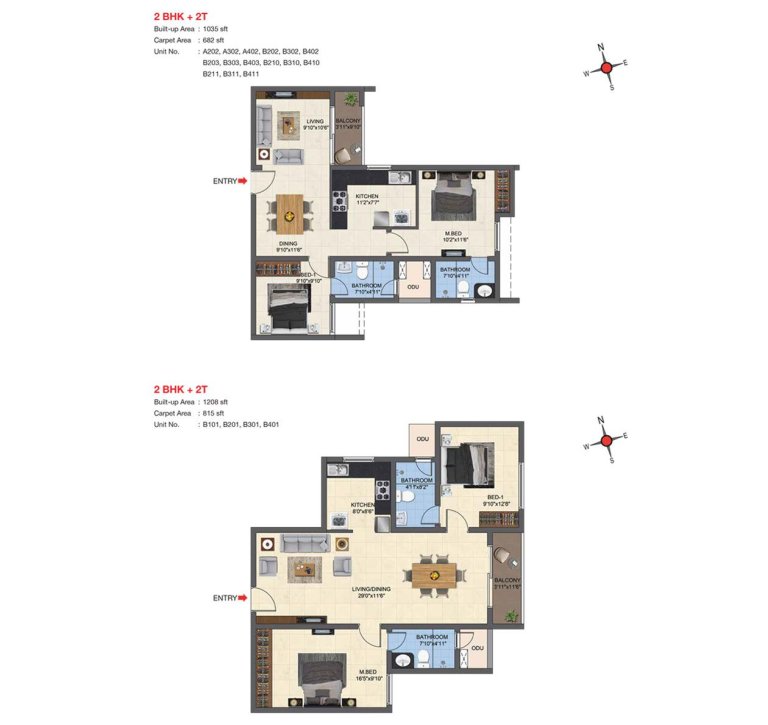 2 BHK 2T Floor Plan Type 18