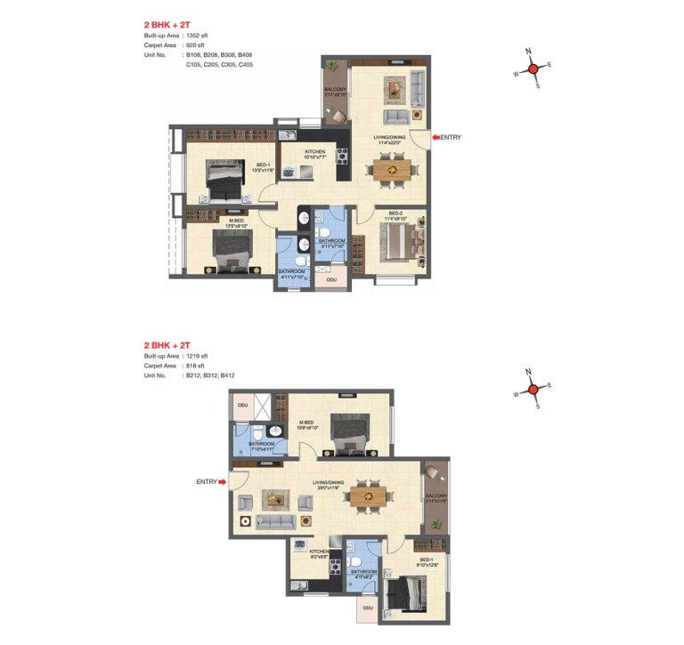 2 BHK 2T Floor Plan Type 7