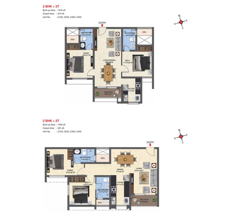 2 BHK 2T Floor Plan Type 9