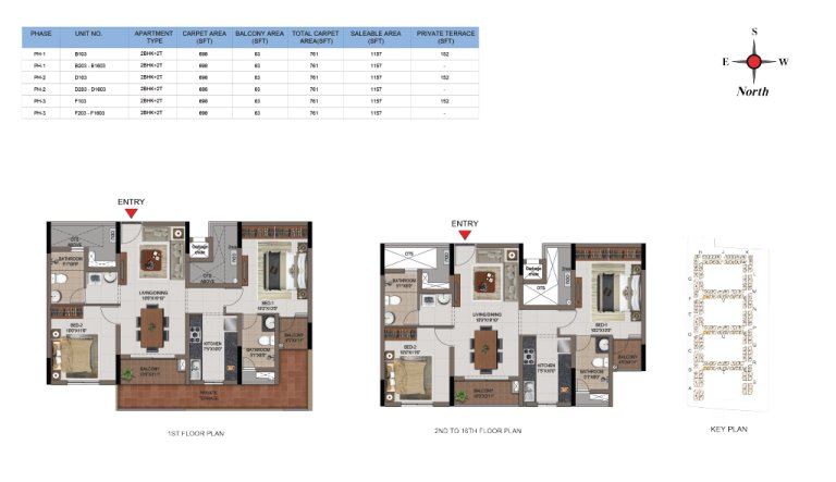 2 BHK 2T Phase 1 2 And 3 1st Floor And 2nd 16th Floor Type 11