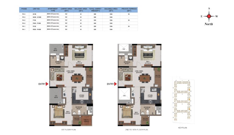 2 BHK 2T Phase 1 2 And 3 1st Floor And 2nd 16th Floor Type 15