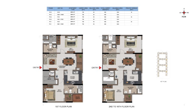 2 BHK 2T Phase 1 2 And 3 1st Floor And 2nd 16th Floor Type 16