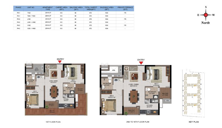 2 BHK 2T Phase 1 2 And 3 1st Floor And 2nd 16th Floor Type 7