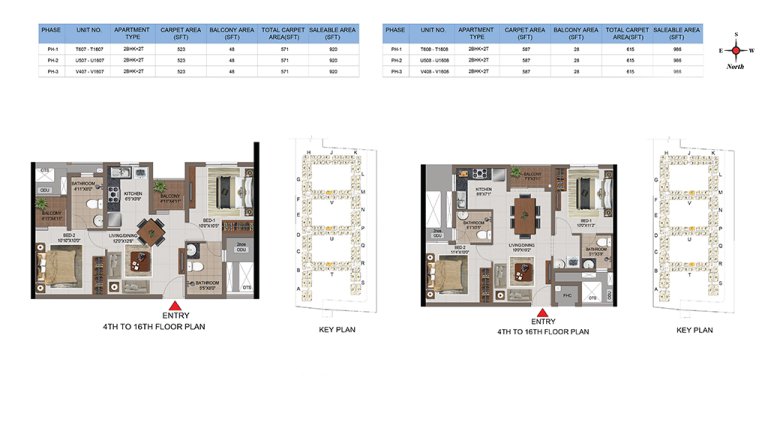 2 BHK 2T Phase 1 2 And 4th 16th Floor Type 5