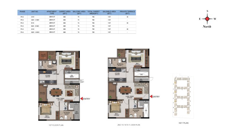 2 BHK 2T Phase 2 3 And 4 1st Floor And 2nd 16th Floor Type 1