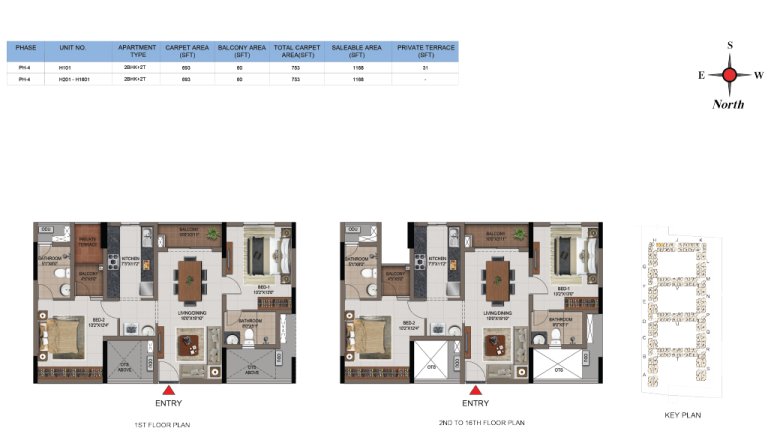 2 BHK 2T Phase 4 1st Floor And 2nd 16th Floor Type 10