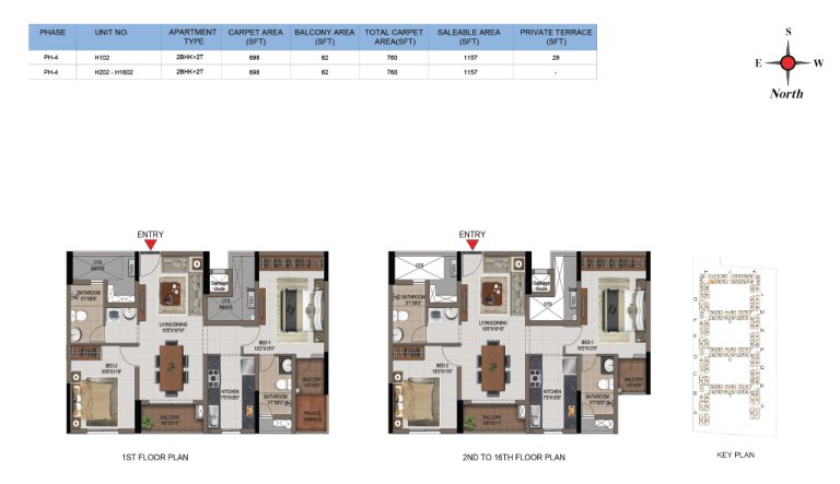 2 BHK 2T Phase 4 1st Floor And 2nd 16th Floor Type 12