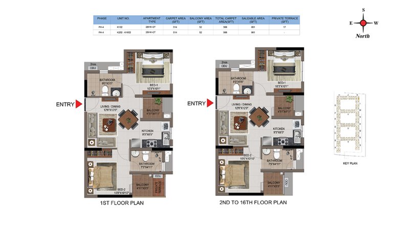 2 BHK 2T Phase 4 1st Floor And 2nd 16th Floor Type 13