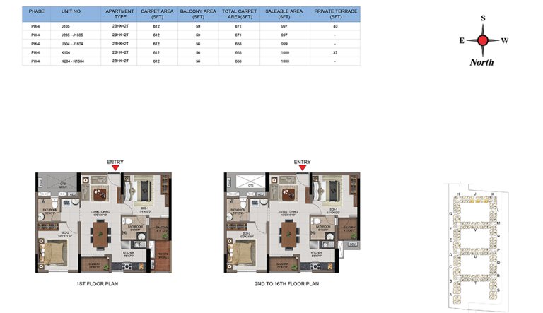 2 BHK 2T Phase 4 1st Floor And 2nd 16th Floor Type 4