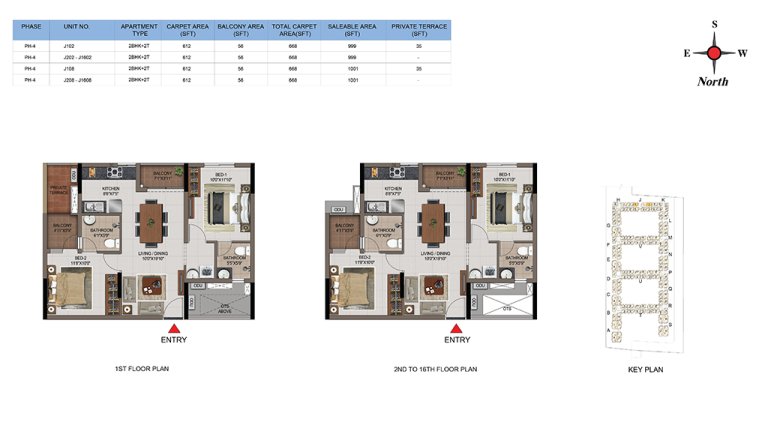 2 BHK 2T Phase 4 1st Floor And 2nd 16th Floor Type 6