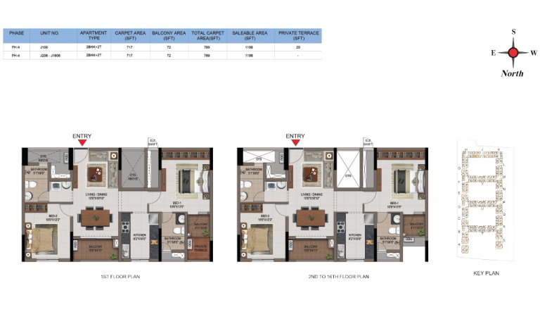 2 BHK 2T Phase 4 1st Floor And 2nd 16th Floor Type 9