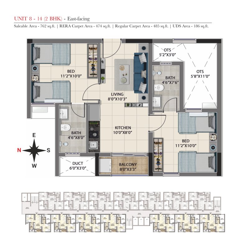 2 BHK Floor Plan Unit 8 14