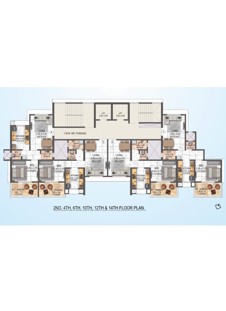 2,4,6,10,12,14th Floor Plan