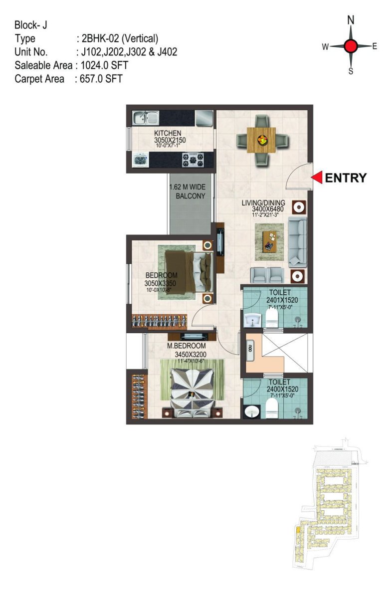 2BHK 1024 Sq Ft