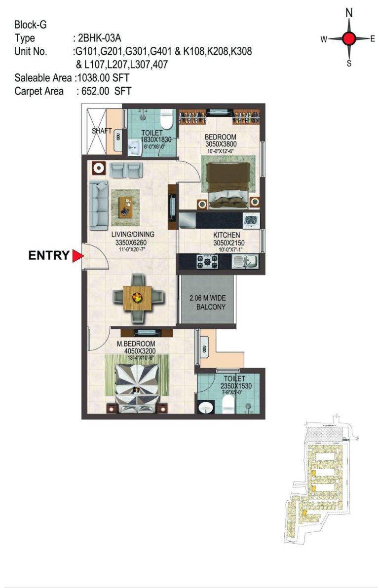 2BHK 1038 Sq Ft