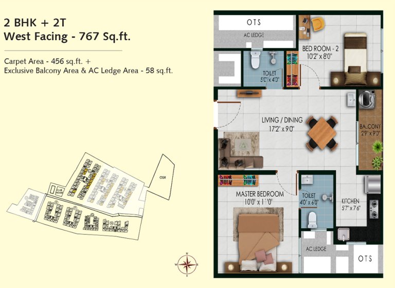 2BHK 767sq.ft