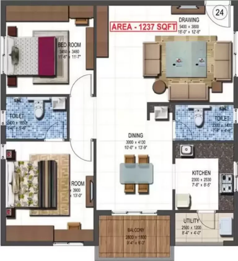 2BHK Area 1237sqft 1