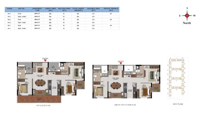 3 BHK 2T Phase 1 2 And 3 1st 16th Floor Type 3