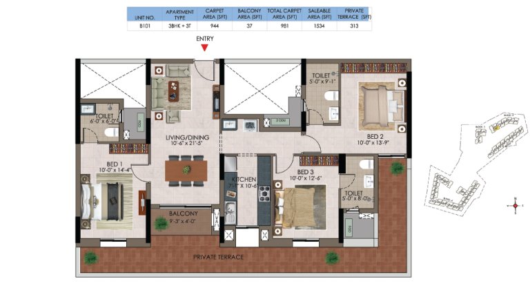 3 BHK 3T B 101