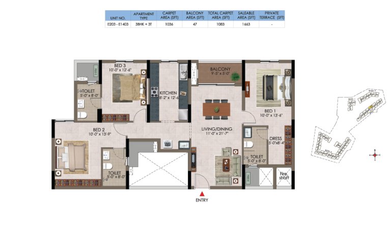 3 BHK 3T E 203 E 1403