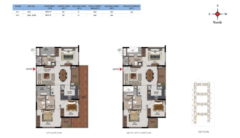 3 BHK 3T Phase 1 1st 16th Floor Type 5