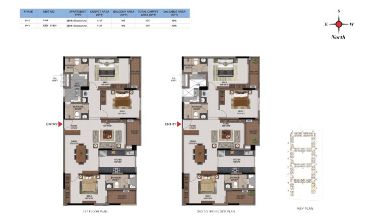 3 BHK 3T Phase 1 1st 16th Floor Type 7