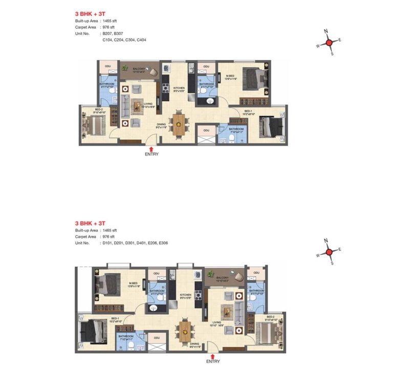 3 BHK 3T Type 1