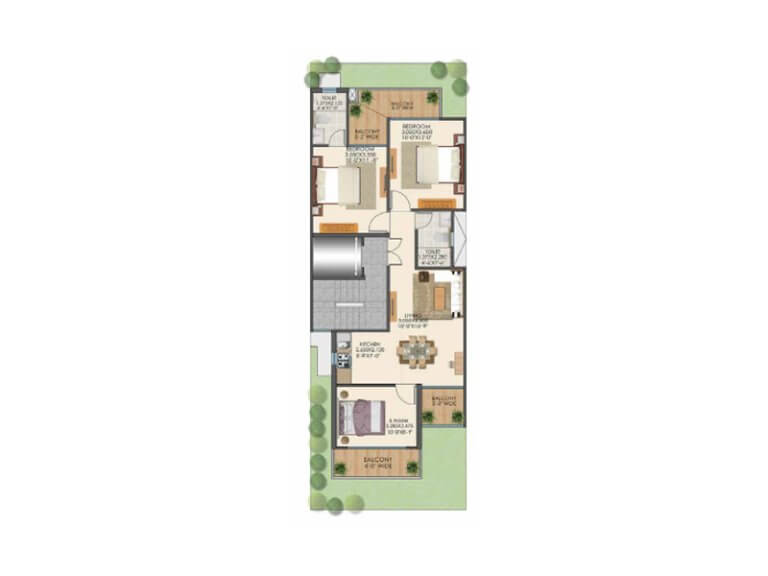 3 Bhk 2t Typical Floor Plan