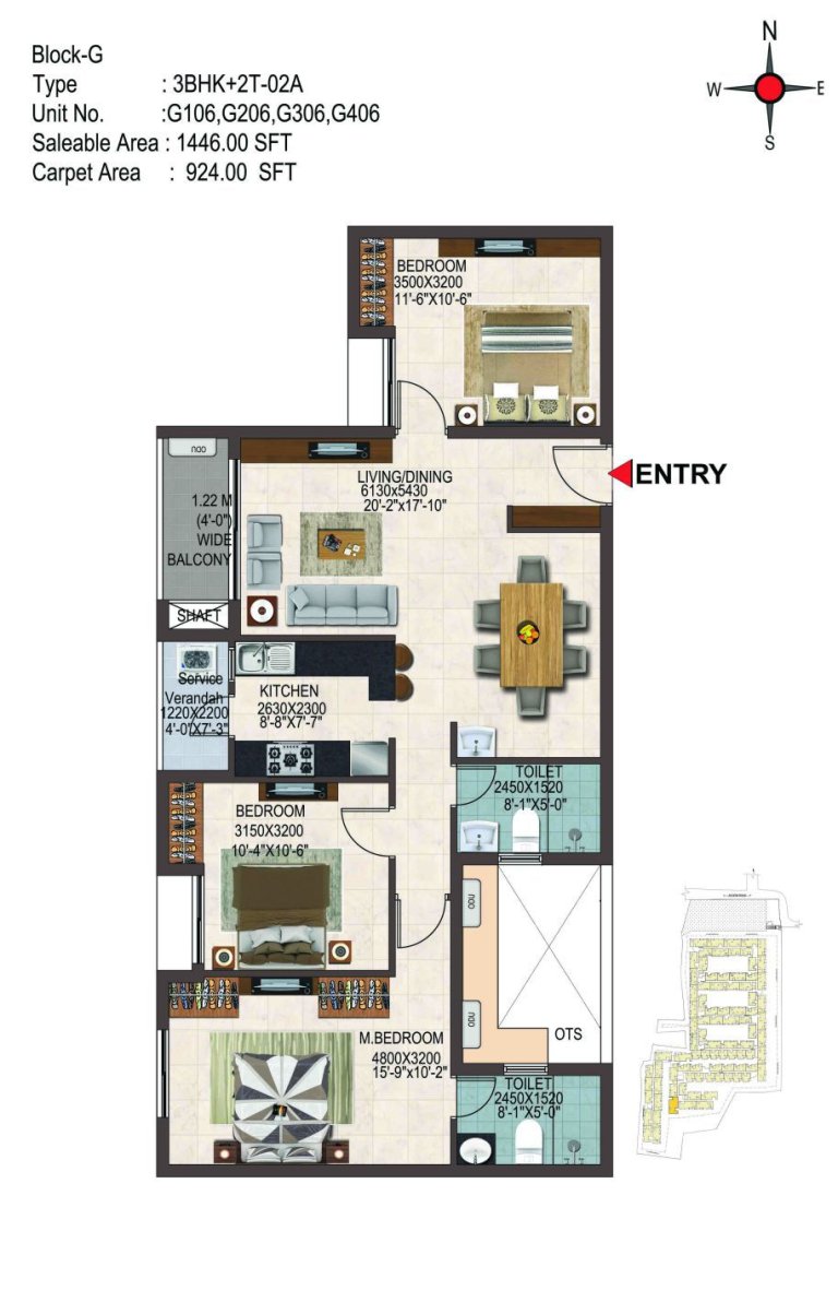 3BHK 1446 Sq Ft