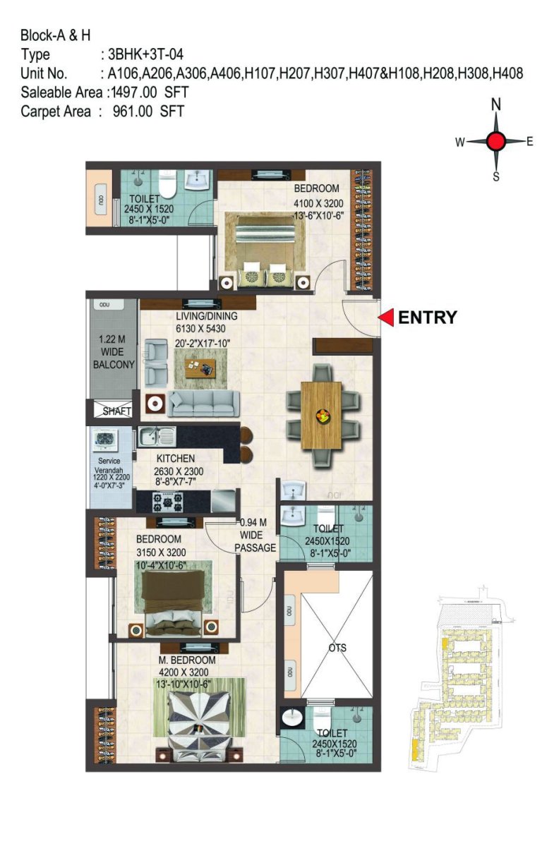 3BHK 1497 Sq Ft