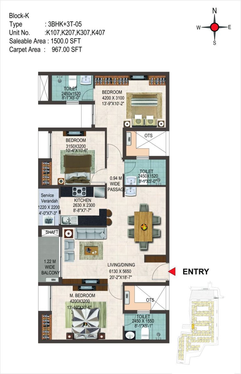 3BHK 1500 Sq Ft